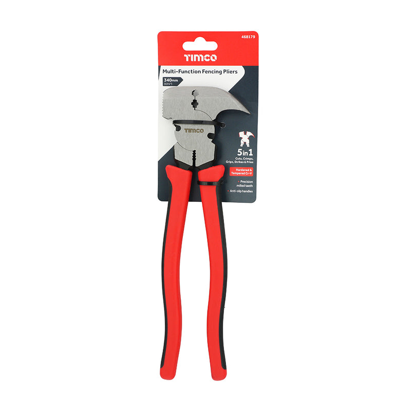 TIMCO Multi-Functional Fencing Pliers, 5 in 1 Cutter, Crimper, Gripper, Striker and Pryer - / 340mm