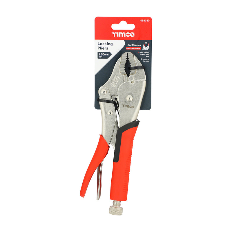 TIMCO Locking Pliers with Ergonomic Soft-Grip Handles and Hardened Curved Jaws with 48mm Clamping Capacity - / 250mm