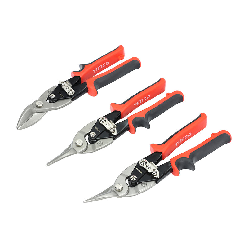 TIMCO Aviation Snips Set, 3 Piece Set Containing Left, Right and Straight Cutting Snips with Ergonomic Moulded Handles