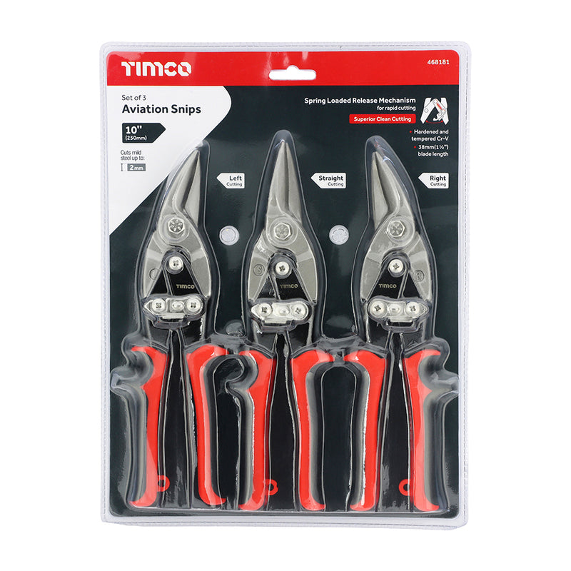 TIMCO Aviation Snips Set, 3 Piece Set Containing Left, Right and Straight Cutting Snips with Ergonomic Moulded Handles