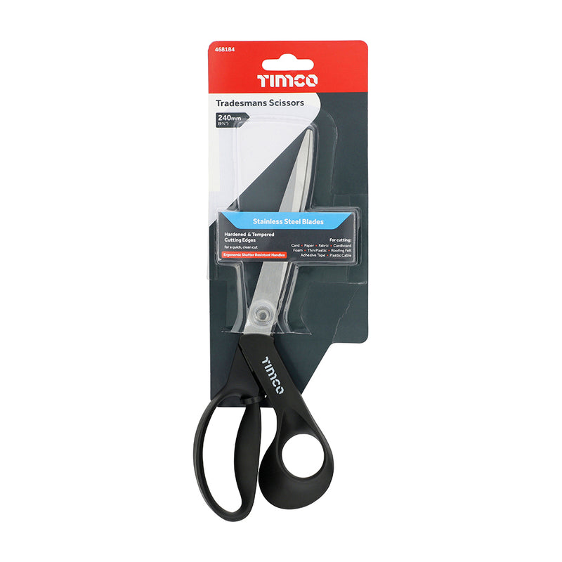 TIMCO Tradesmans Scissors, Heavy Duty with Stainless Steel Blades and Ergonomic Plastic Grips - / 240mm