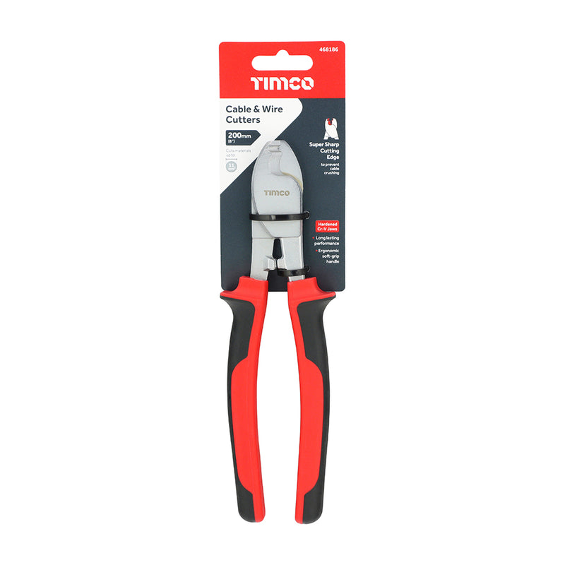TIMCO Heavy Duty Cable & Wire Cutters, Hardened Cable Shears with Soft Grip Handles - / 200mm
