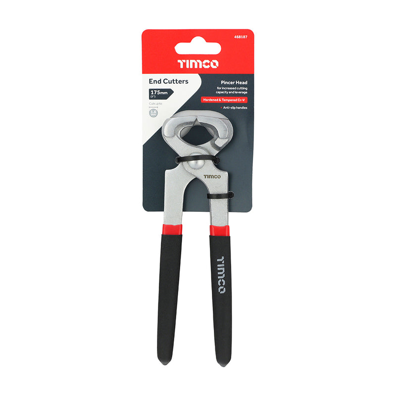 TIMCO Carpenters End Cutting Pliers, Pincer Head with Hardened Jaws and Anti-Slip Grips - / 175mm