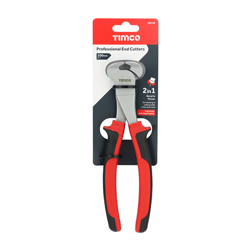 TIMCO Professional End Cutting Pliers, Pincer Head with Hardened Jaws and Soft-Grip Handles - / 200mm