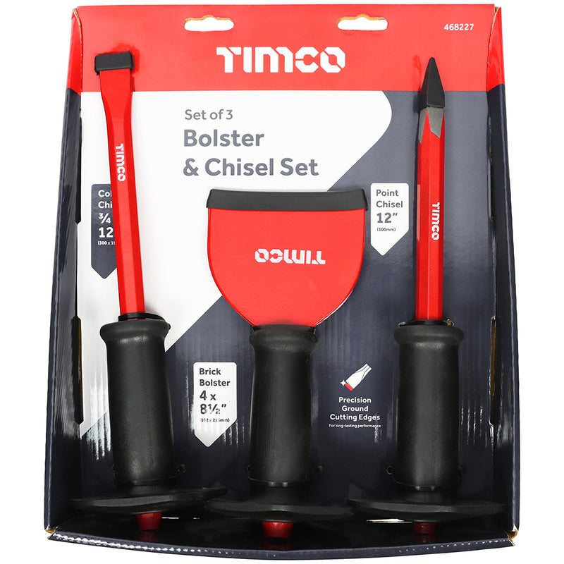 TIMCO Mixed Bolster and Chisel Set, Cold Chisel, Masonry Bolster, Point Chisel