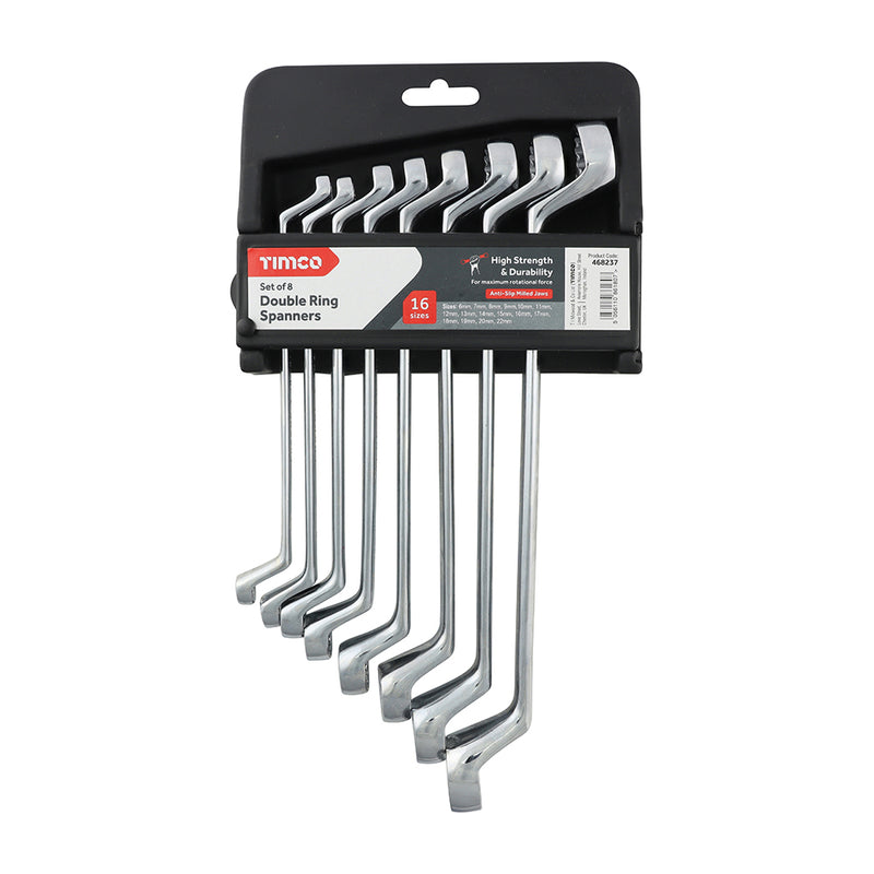 TIMCO Double Ring Spanner Set - Metric Drop Forged Chrome Vanadium, 6mm to 22mm