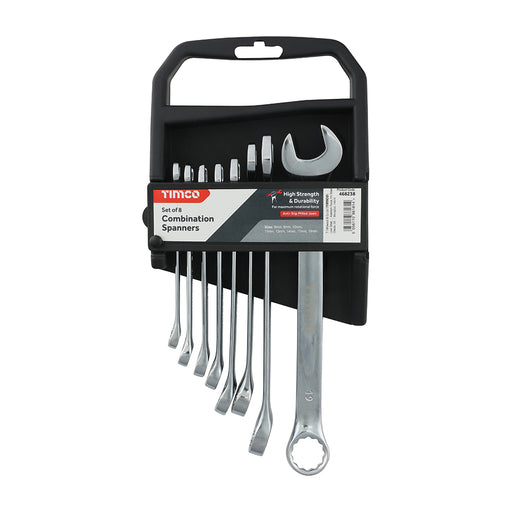 TIMCO Combination Spanner Set - Metric Drop Forged Chrome Vanadium, 8mm to 19mm