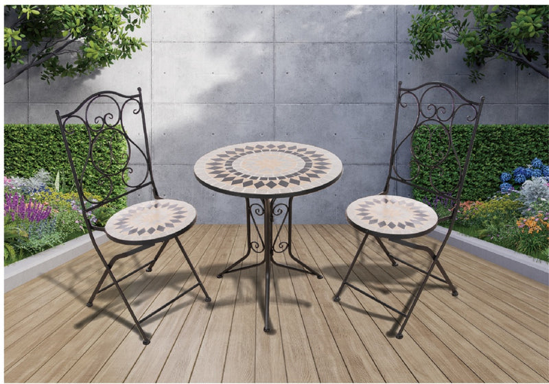Pagoda Ceramic Mosaic Bistro Set Stone Grey