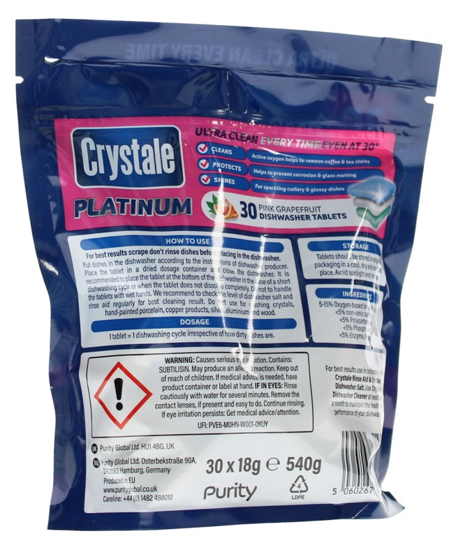 Crystale Platinum Dishwasher Tablets 30 Tabs Pink Grapefruit
