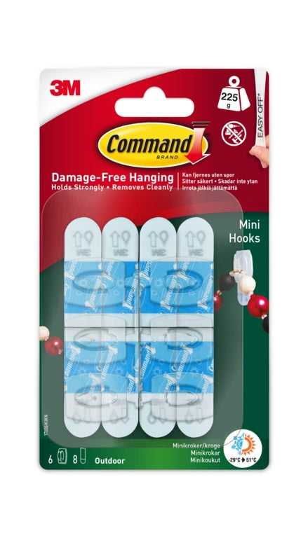 Command™ Outdoor Mini Hooks 6 Hooks & 8 Small Outdoor Strips