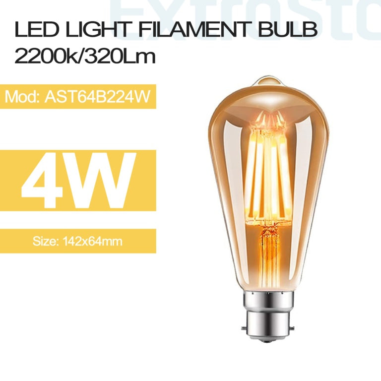 Extrastar 8w LED Filament Lamp GLS BC Pack 6