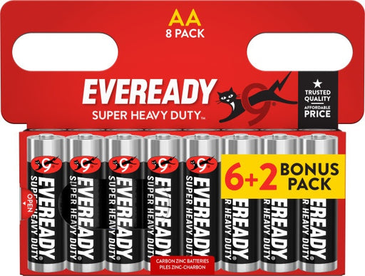 Eveready Super Heavy Duty AA Batteries Carded 6 Plus 2 Bonus Pack