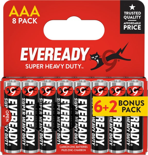 Eveready Super Heavy Duty AAA Batteries Carded 6 Plus 2 Bonus Pack