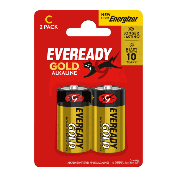 Eveready Gold C Batteries Card of 2