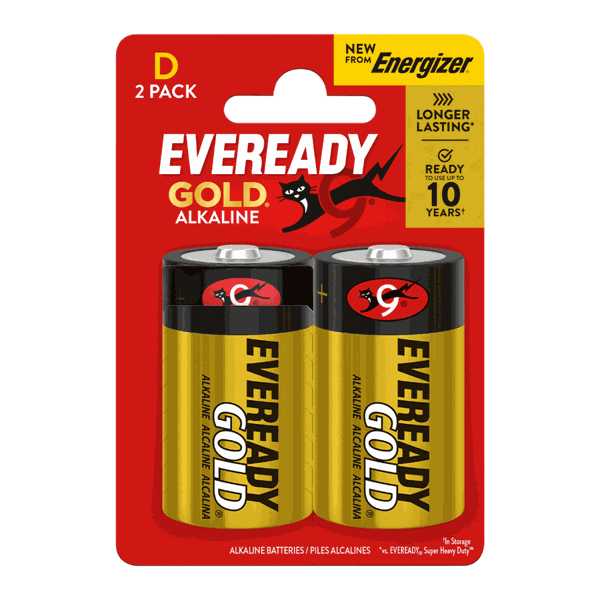 Eveready Gold D Batteries Card of 2