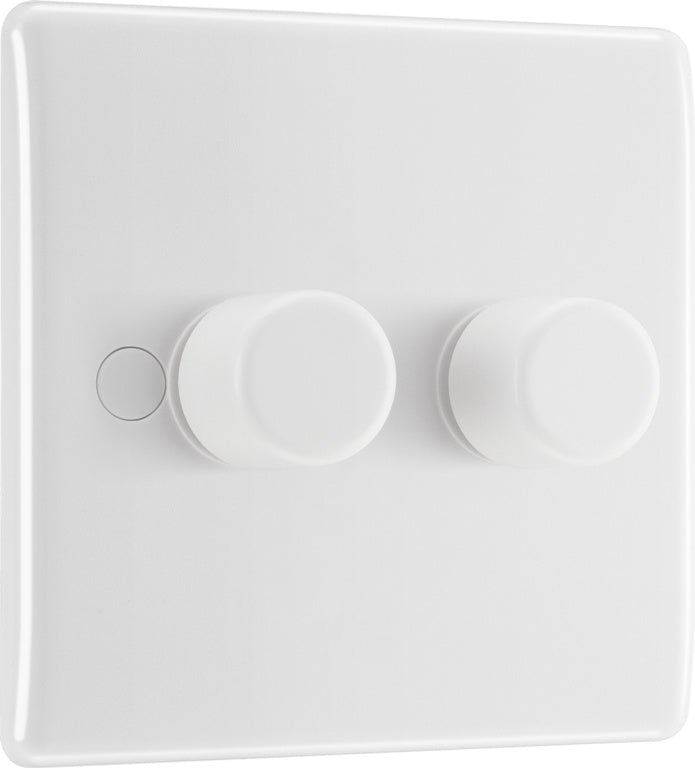 BG White Moulded Double 2 Way Dimmer Switch 200w
