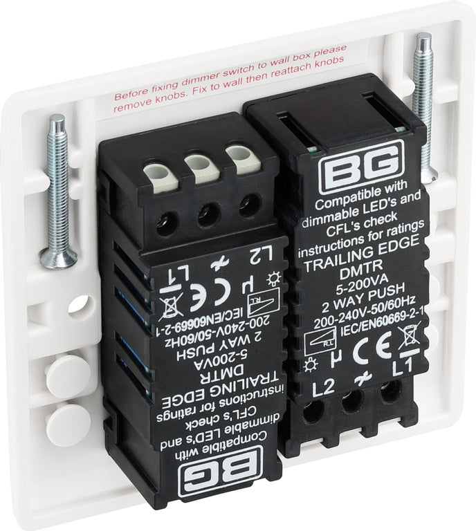 BG White Moulded Double 2 Way Dimmer Switch 200w