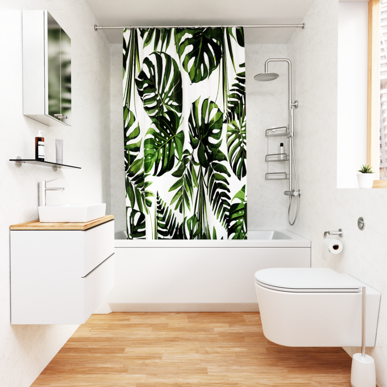 Croydex Shower Curtain 1800mm Green Botanical