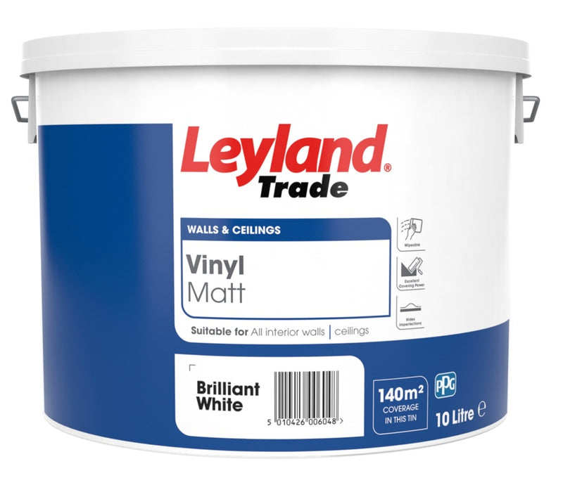 Leyland Trade Vinyl Matt 10L Brilliant White
