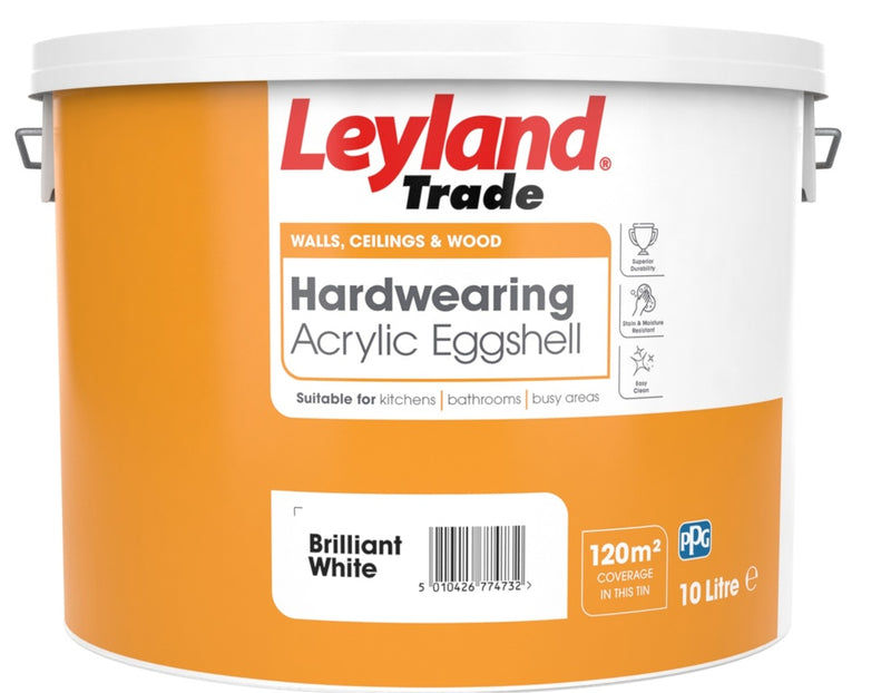 Leyland Trade Hardwearing Acrylic Eggshell 10L Brilliant White