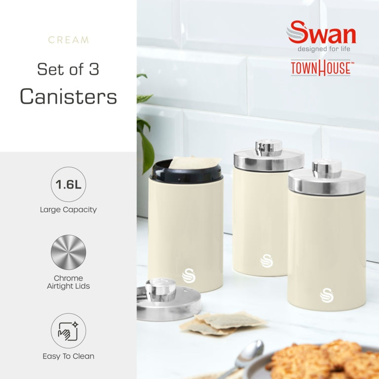 Swan Townhouse Canisters Set Of 3 Cream 1.6L
