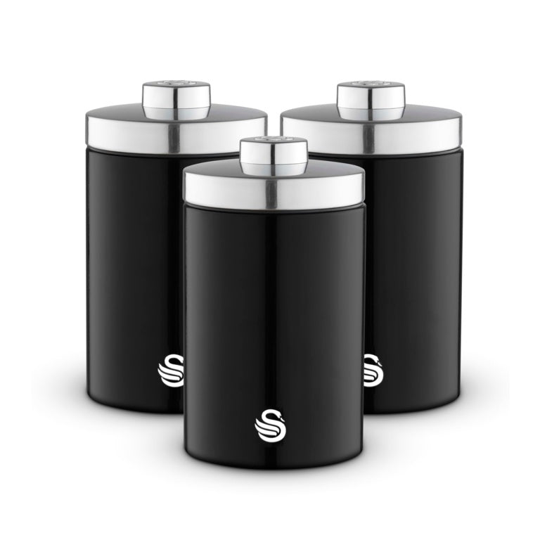 Swan Townhouse Canisters Set Of 3 Black 1.6L