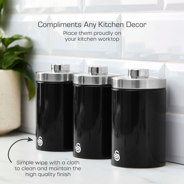 Swan Townhouse Canisters Set Of 3 Black 1.6L
