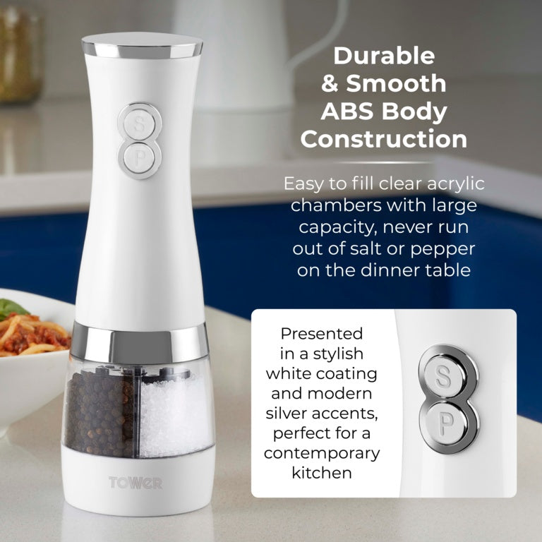 Tower Duo Electric Salt/Pepper Mill White