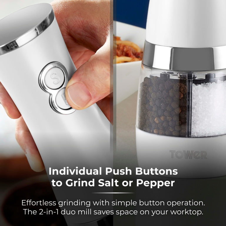 Tower Duo Electric Salt/Pepper Mill White