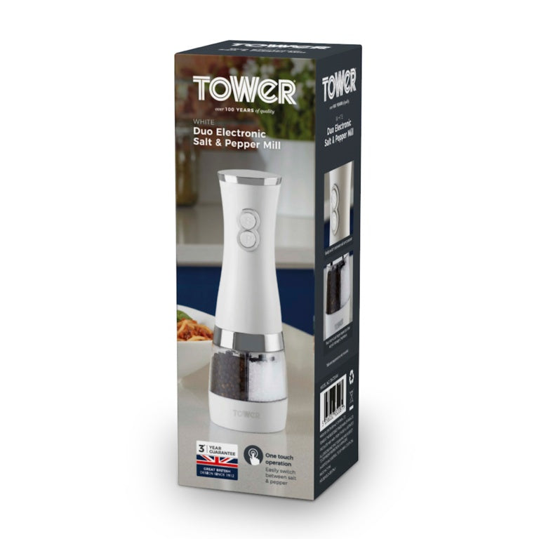 Tower Duo Electric Salt/Pepper Mill White