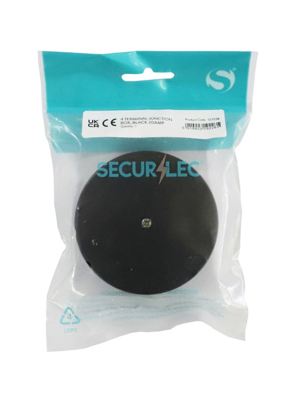 Securlec 4 Terminal Junction Box Black 20A 80mm