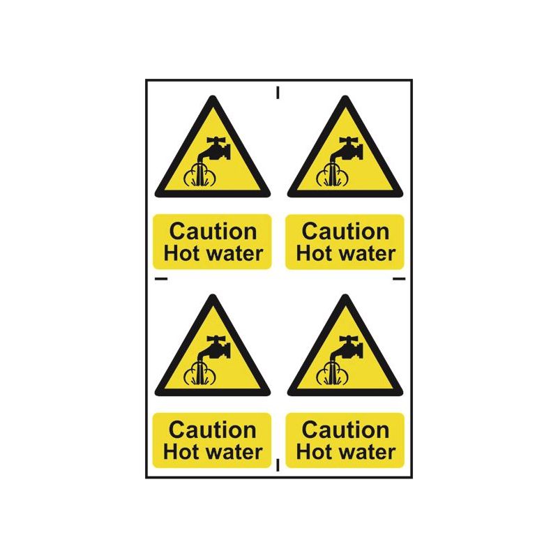 Scan Caution Hot Water - 4 PVC Signs 100 x 100mm Scan - RockBottom Nothampton