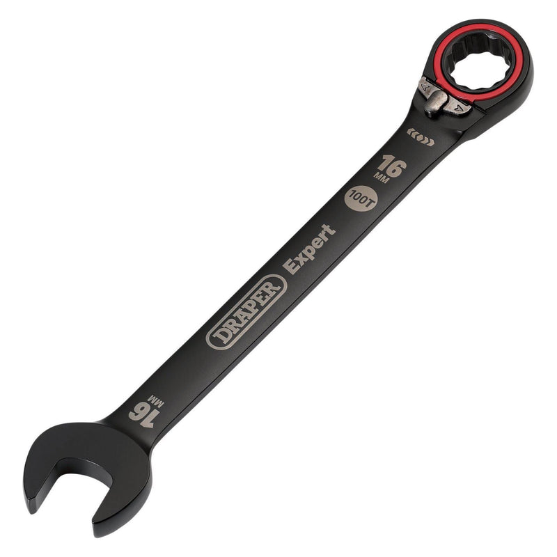 Draper Expert HI-TORQ Metric Reversible Ratchet Combination Spanner, 16mm, Black Draper - Town Tools