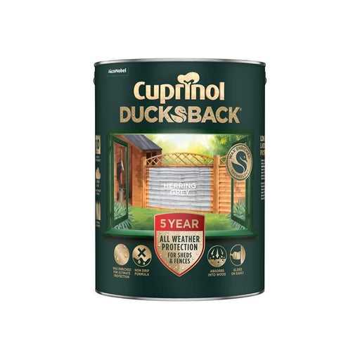 Cuprinol Ducksback 5 Year Waterproof for Sheds & Fences Herring Grey 5 litre Cuprinol - RockBottom Northampton
