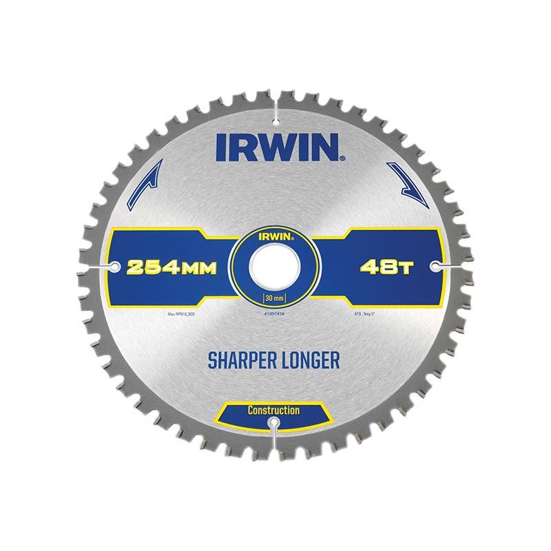 Irwin® Construction Mitre Circular Saw Blade 254 x 30mm x 48T ATB/Neg IRWIN® - RockBottom Northampton