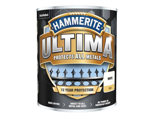 Hammerite Ultima Metal Paint Matt White 750ml Hammerite - RockBottom Northampton