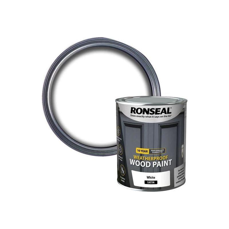 Ronseal 10 Year Weatherproof Wood Paint White Satin 750ml Ronseal - RockBottom Nothampton