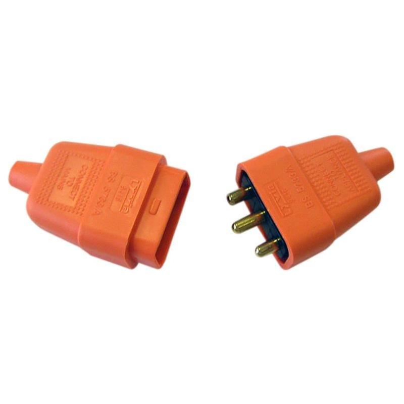 Dencon 3 Pin Rubber Connector Plug 10A Orange Dencon - RockBottom Northampton