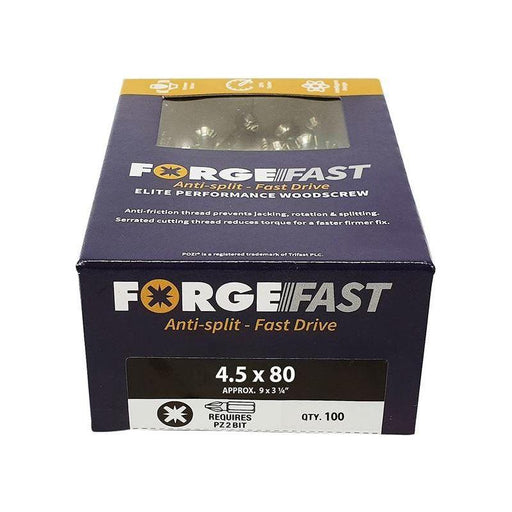 Forgefix ForgeFast Pozi Compatible Elite Performance Wood Screw ZY 4.5 x 80 mm Box 100 ForgeFix - RockBottom Northampton
