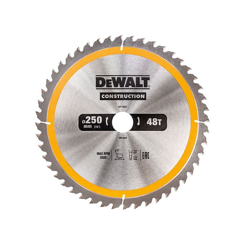 Dewalt Power Tools Stationary Construction Circular Saw Blade 250 x 30mm x 48T DeWALT Power Tools - RockBottom Northampton