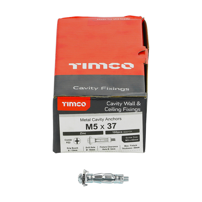 TIMCO Metal Cavity Anchors Silver - M4 x 38 (45mm Screw)