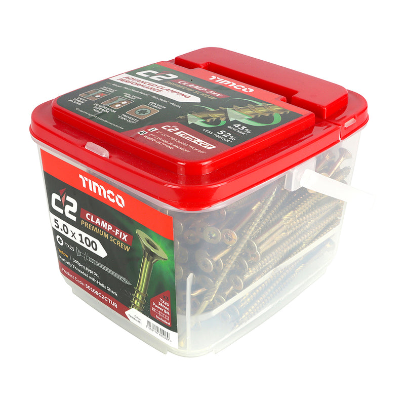 TIMCO C2 Clamp-Fix Multi-Purpose Premium Countersunk Gold Woodscrews — Tub