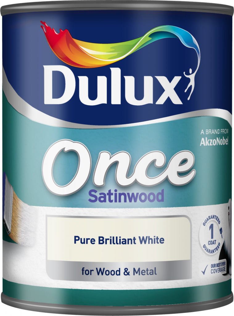 Dulux Once Coat Satin Wood 750ml Brilliant White