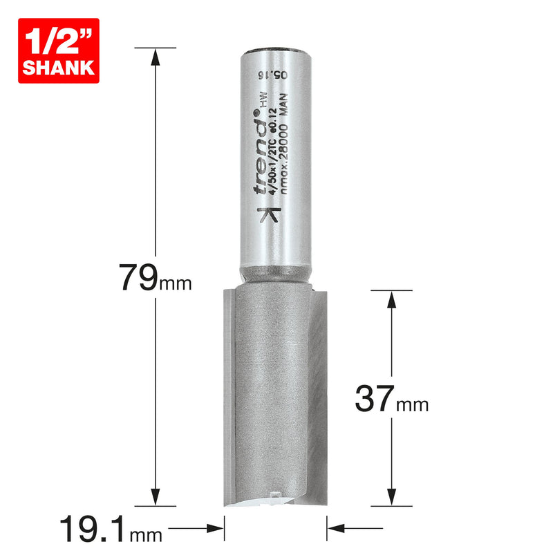 Trend Two Flute Cutter 19.1mm Heavy Duty Tool