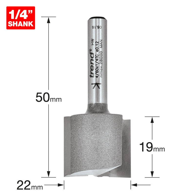 Trend 4/60X1/4TC Two Flute Cutter 22mm Diameter