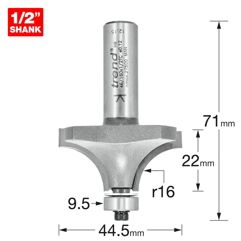 46/160X1/2TC - Bearing guided ovolo cutter 16mm radius