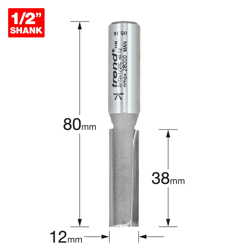 Trend 3/72X1/2TC Two Flute Cutter 12mm