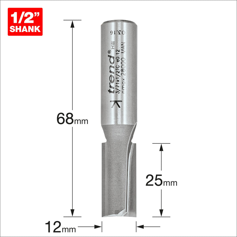 Trend Two Flute Cutter 12mm Heavy Duty Tool