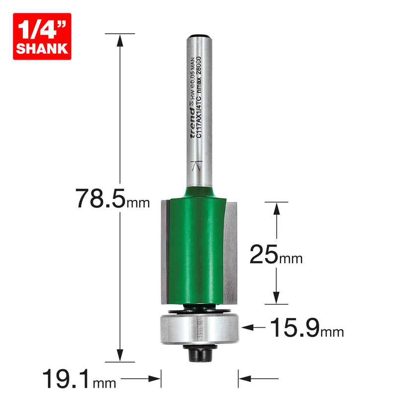 Trend C117AX1/4TC Guided Trimmer 19.1mm Diameter