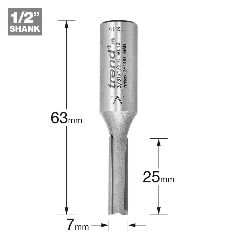 Trend Two Flute Cutter 7mm Diameter Heavy Duty Tool